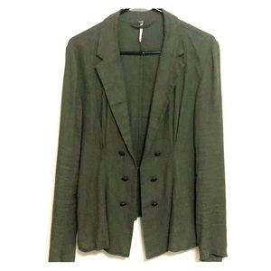 Army Green Linen Blend Blazer
